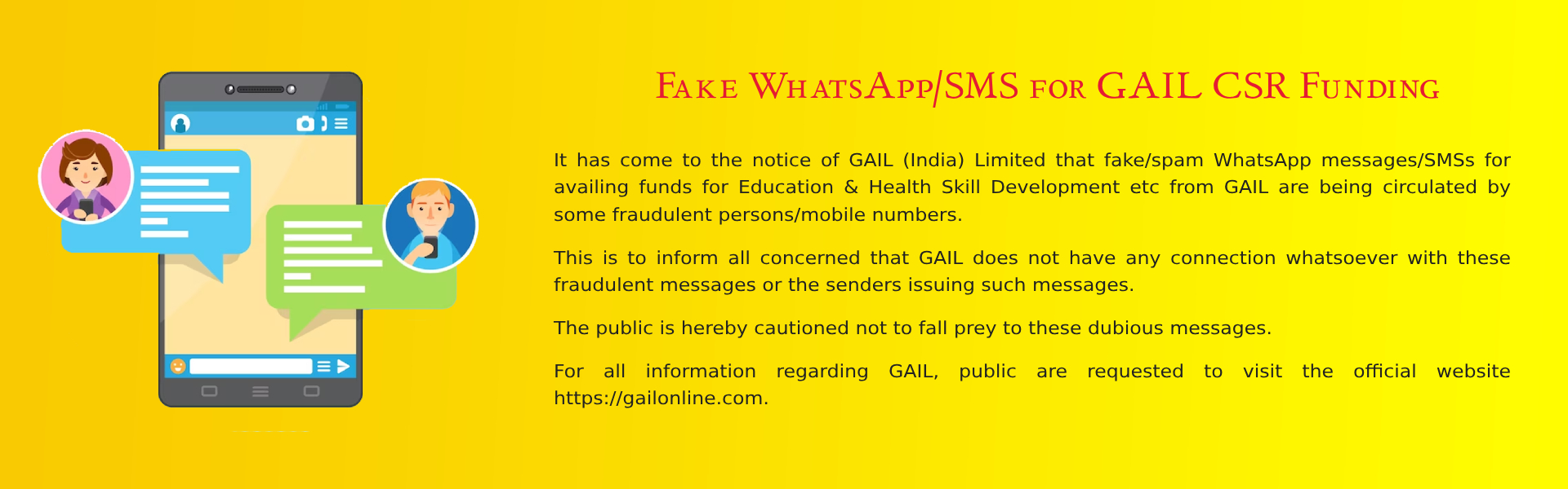 Fake WhatsApp/SMS for GAIL CSR Funding